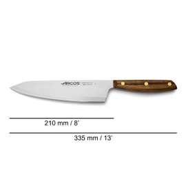 ARCOS Chef Knife 8 Inch Stainless Steel. Professional Kitchen Knife for Cooking. Ovengkol Wood Handle 100% natural FSC and 210 mm Blade. Series Nordika