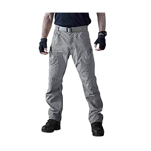 TACVASEN Men's Outdoor Quick Dry Water Repellent Assault Cargo Military Hiking Pants with 8 Pockets Light Grey,36
