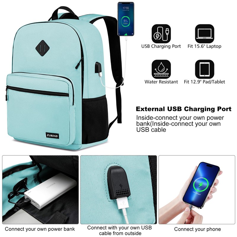 ZUBOND G55 Mochila para portátil, verde azulado, 15.6'', Mochilas Daypack
