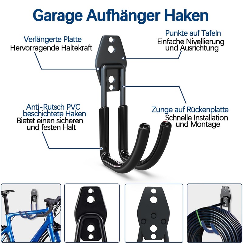 3-H Garage Wall Hooks, Tool Hooks, Double Hooks, Pack of
