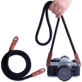PIBIETTN Correa de cámara de cuerda suave de 100 cm, correa de cámara portátil hecha a mano, SLR, DSLR, correa de hombro para cámara sin espejo (negro)