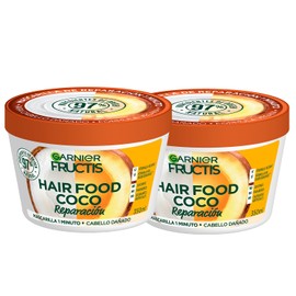 Kit Garnier Fructis Hair Food Coco 2 Pack Mascarilla 350ml c/u, Tratamiento 3en1 mascarilla, crema para peinar y acondicionador reparador de cabello dañado, Fórmula 98% Origen Natural, Sin Siliconas ni Parabenos, Pelo Sano 1 Min
