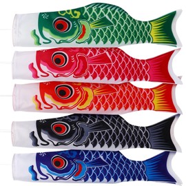Toddmomy Japanese Carp Windsocks Koinobori Fish Flags Koi Flags Outdoor - 5 Colorful Satin Fabric Windsocks for Boys Day Garden Temple Festivals (82 x 8 x 6 cm)