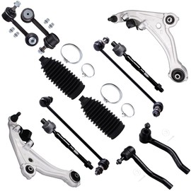 SCITOO 12pcs Suspension Kit Lower Control Arm w/Ball Joint Inner Outer Tie Rod End Sway Bar End Link Sway Bar Link Steering Rack Boot Fit 2007-2013 For Nissan Altima