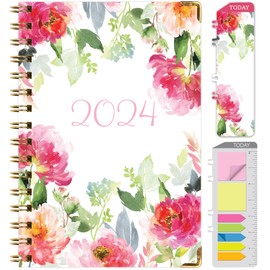 HARDCOVER 2024 Planner: (November 2023 Through December 2024) 5.5"x8" Daily Weekly Monthly Planner Yearly Agenda. Bookmark, Pocket Folder and Sticky Note Set (Elegant Floral)