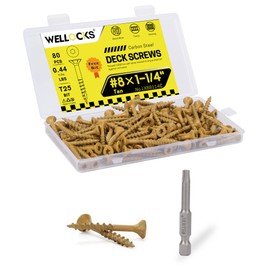 WELLOCKS Deck Screws #8×1-1/4" (200g), Tan 80 PCS, Rust-Resistant, Salt Spray Resistant, Epoxy Coated, T25 Torx Bit Included for Wood Fence, Decking & Outdoor Us