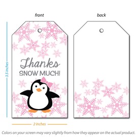 25 Penguin Favor Tags - for Girl Baby Shower or Snowflake Birthday - Thanks Snow Much - Pink