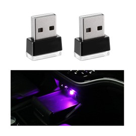Sylvil 2 PCS USB LED Car Interior Atmosphere Lamp, Portable Mini LED Night Light, Plug-in USB Interface Trunk Ambient Lighting Kit, Universal Interior Car Accessories (Purple)