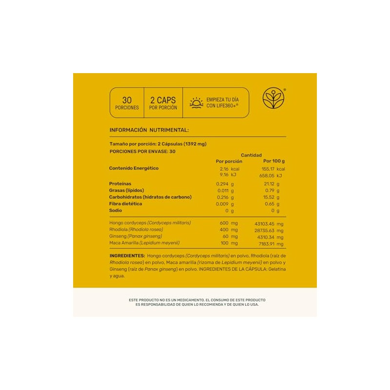 Life 360 Fuel Blend Cápsulas 696 Miligramo Porciones Suplemento Alimenticio