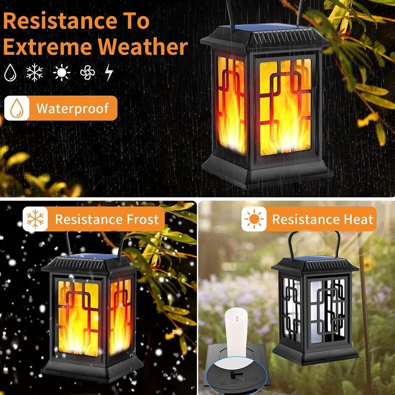 Solar Lanterns Outdoor Waterproof Hanging Lanterns Garden Solar Powered Flame