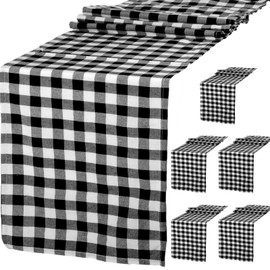 6 Pack Buffalo Check Collection, 14x108inch Buffalo Plaid Table Runner Black and White Buffalo Check Classic Farmhouse Wedding Table Runner for Thanksgiving Christmas Decorations
