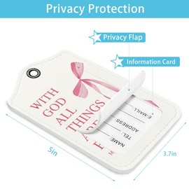 LARTSFRO Coquette Pink Bow Luggage Tags for Suitcases, Cute Luggage Tags for Women, Bible Verses Bow Luggage Tag, Trendy Girly 2 Pack Luggage Tag for Travel, Teen Girls Gifts Suitcase Tags