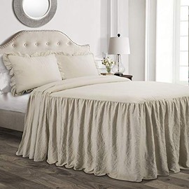 Lush Decor Neutral Ruffle Skirt Bedspread Shabby Chic Farmhouse Style Lightweight 2 Piece Set Twin