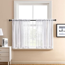XTMYI White Sheer Curtains 30 inch Length for Half Small Window Treatments Set Short Cafe Tiers Curtains for Bathroom Nursery Window Voile Drapes with Rod Pocket (White,2 Panels,25 by 30 inch)