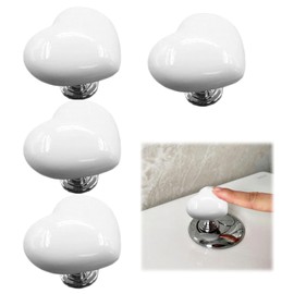 4 Pcs Toilet Button Pusher,White Toilet Heart Button Flush,Toilets Flusherbutton Replacement,Love Heart Shaped Toilets Tank Buttons Flush Buttons Pusher,for Home Bathroom Decor(White)