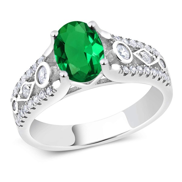 Gem Stone King 925 Sterling Silver Green Nano Emerald Engagement