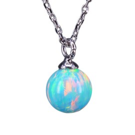 NicoWerk SKE477 Women's Silver Necklace with Opal Pendant 925 Sterling Silver Ball Blue Stone Gemstone, Sterling Silver, Opal