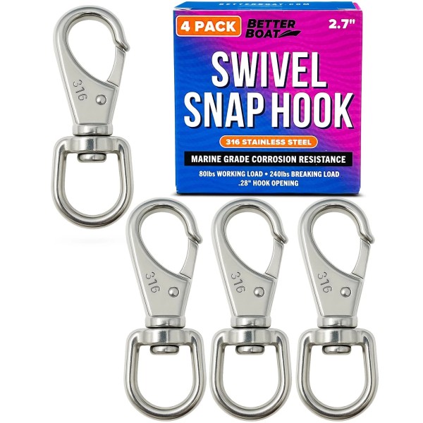 Better Boat Stainless Steel Swivel Snap Hooks, 4-Pack Heavy Duty