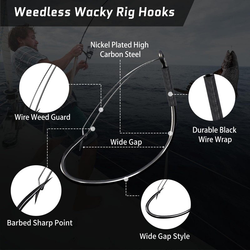 FishTrip Weedless Wacky rig Hooks, 30pcs Wide Gap Wacky Worm