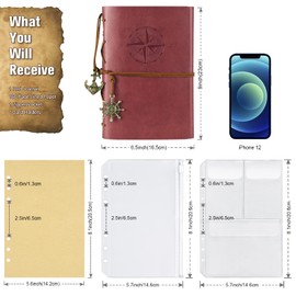 Leather Notebook, Vintage Sketchbook, Refillable Journal, Blank Pages, Folder Pockets, Travel Journal Gifts for Adults, Girls, Boys, A5, Red