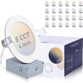 POWERASIA 24 Pack Recessed Lighting 4 Inch with Junction Box, 5CCT 4 Inch LED Recessed Lights Dimmable 2700K-6000K, 9W 850lm Ultra Thin Recessed Lighting - ETL and Energy Star Certified