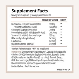 VITAVERUS Glucosamine Complex with Boswellia, Chondroitin, Turmeric, MSM & Quercetin, 90 Capsules