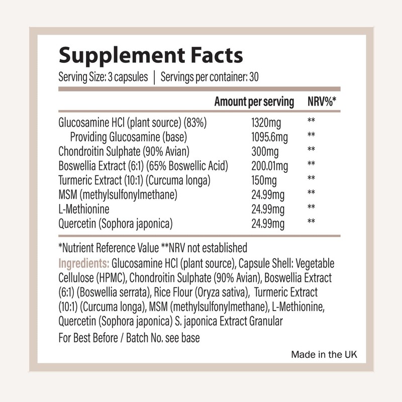 VITAVERUS Glucosamine Complex with Boswellia, Chondroitin, Turmeric, MSM & Quercetin,
