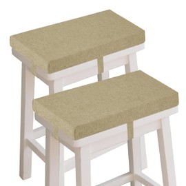 OVOV - Juego de 2 cojines rectangulares para taburetes de bar con correas antideslizantes de 2 pulgadas de grosor de espuma de alta resistencia con funda lavable a máquina, 45 x 24 cm (beige)