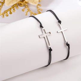 Grandma and Granddaughter Bracelets Matching Plated Silver Cross Bracelet Religious Christian Jewelry 2Pcs