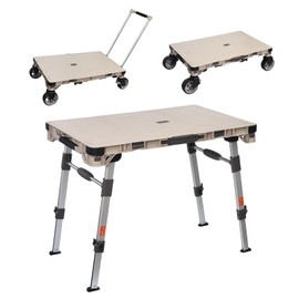LEADALLWAY 3-in-1 Multi-Purpose Camping Table Wagon Portable Outdoor Platform Truck, Dolly & Utility Cart with 5.4" Wheels