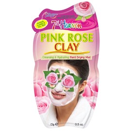 7th Heaven Pink Rose Clay Hard Drying Mud Face Mask with Shea Butter, Damask Rose and Marula Oil to Cleanse and Hydrate Skin - Ideal for Normal, Combination and Dry Skin