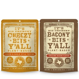 All Y'alls Foods Plant Based Cheezy and Bacony Bits | Big and Crunchy Vegan Cheese and Bacon Snacks | Non-GMO, Gluten Free, Dairy Free, High Protein, Vegetarian (2-Pack)