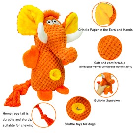 Cute Plush Elephant Dog Toy with Squeaky Sound & Crinkle Paper - Perfect for Small, Medium & Large Dogs (Orange)
