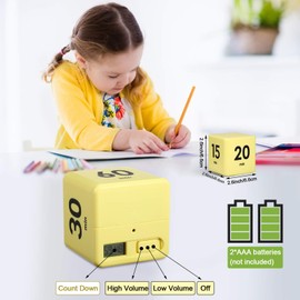 Cube Timers Cube Kitchen Timer Gravity Sensor Flip Timer Cube Countdown Timer 2.6 Inch Kids Timer Square Workout Timer Exercise Timer Game Timer 15-20-30-60 Minutes for Time Management (Yellow)