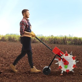 Manual Seeder Hand-Push Garden Seeder, Garden Push Seeder Walk-Behind Row Crop Planter Roller Seeding and Fertilizer Applicator Portable Hand Push Seeder for Soy Peanut Corn Cotton Soybean(6 Nozzles)