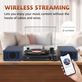 Vinyl Record Player with Speakers,Bluetooth Portable Turntable for Vinyl Records,Phonograph LP Player with 3 Speed USB RCA in Vintage Black