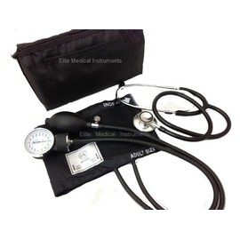EMI # 305 Black Aneroid Sphygmomanometer Manual Blood Pressure Monitor and Dual Head Stethoscope Kit Set