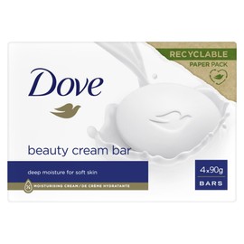 Dove Saponetta Beauty Bar, Original, Saponetta Mani, Viso e Corpo, con 1/4 di Crema Idratante, Dermatologicamente Testata, 100% Ingredienti Idratanti di Origine Naturale, 4 Pezzi x 90ml