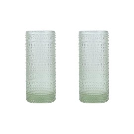 Fortessa Jupiter Hobnail Glass, 11 Ounce Collins/High Ball (Set of 2), Sage Green