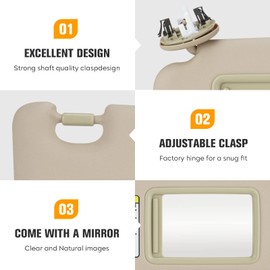 Left & Right Driver Passenger Side Sun Visor for Toyota RAV4 2006 2007 2008 2009 2010 2011 2012 2013, Replace for 74320-42501-B2, 74310-42452-B2, Beige Left & Right side Sun Visor with Light