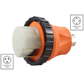 AC WORKS 50Amp RV Marine Detachable Adapter (L14-20P 20A 4-Prong Locking Plug-Compact)