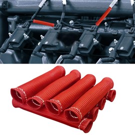 8PCS Spark Plug Wire Heat Shield Sleeve, 1500° Spark Plug Wire Cover Wrap for SBC BBC 350 454, 6 Inch Spark Plug Boot Protector Sleeve, Universal Sleeve Cover Replacement for Most Cars (Red)