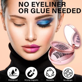 Magnetic Eyelashes, 4 Pairs Reusable Magnetic Lashes with Applicator Natural Look, Easy to Wear & No Glue Needed