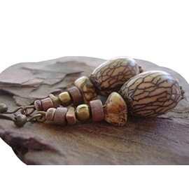 Ungurahua Stein Keramik Kokos Mix Ohrringe Samen, Stein, Keramik Natur Ohrringe bronze - B Ware
