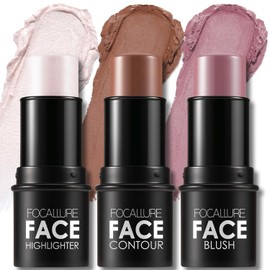 FOCALLURE Kit de 3 Barritas Contorno - Iluminador, Bronceador y Rubor Cremosos, Fórmula No Grasa y Duradera, Ideal para Perfilar y Difuminar con un Acabado Impecable,UNIVERSAl
