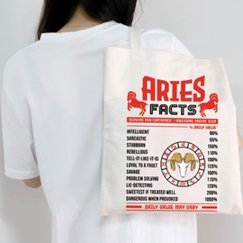 MEIKIUP Zodiac Constellation Canvas Tote Bag 12 Horoscope Astrology Gift Birthday Gifts for Women Girls (Aries Tote Bag)