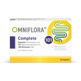 Omniflora® Complete - 101 Bacterial Cultures, 100 Billion CFU per Daily Dose - With Prebiotic OptiXOS® Fibre, L-Glutamine & Biotin - Gluten Free, Flavoured Free - 56 Capsules