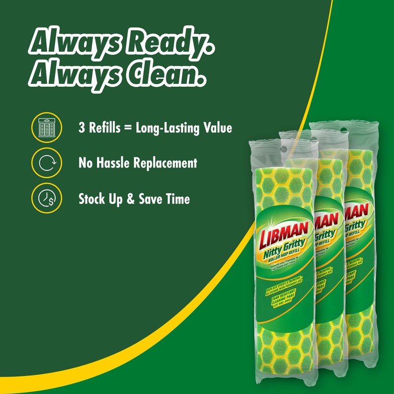 Libman Nitty Gritty Roller Mop Refills | Scrub Mop |