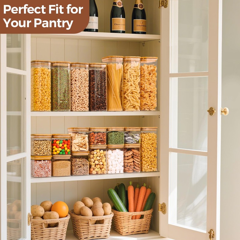 ComSaf Airtight Glass Storage Canister with Lids (0.7Qt/1.2Qt/1.6Qt) Set of