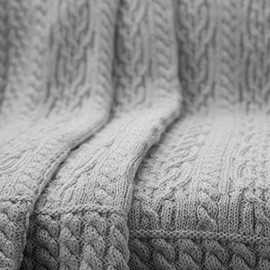 SAOL Knitted Bed Scarf Runner Made of Soft Blend Ireland Aran Throw (Grey, King - 96"x 32")